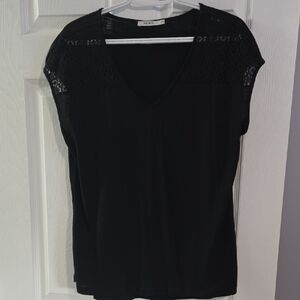 Ricki's Black V-Neck Blouse with Lace Shoulders